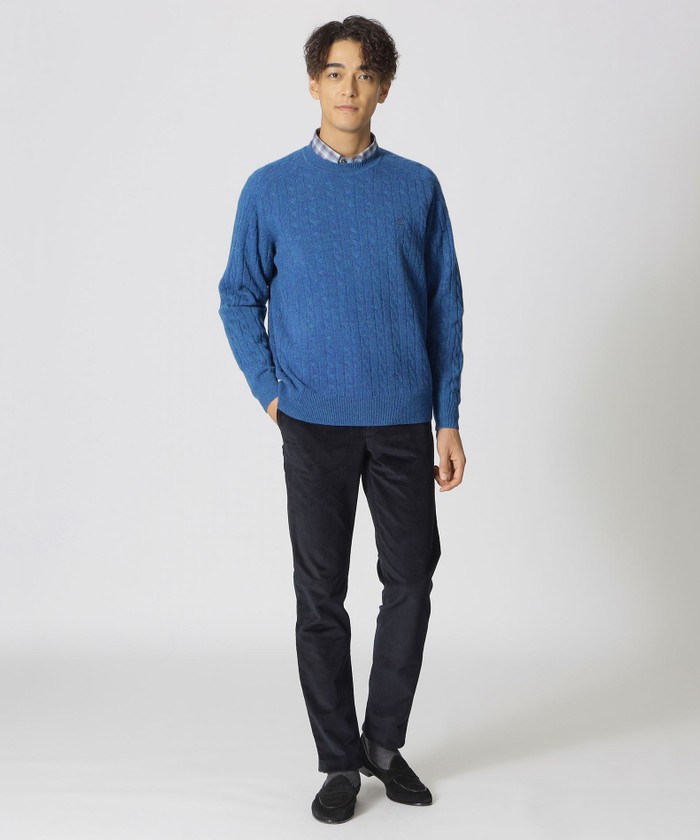 ケーブル柄カシミヤ混クルーネックセーター(507173676)｜HANKYU MEN'S