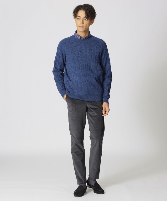 ケーブル柄カシミヤ混クルーネックセーター(507173676)｜HANKYU MEN'S