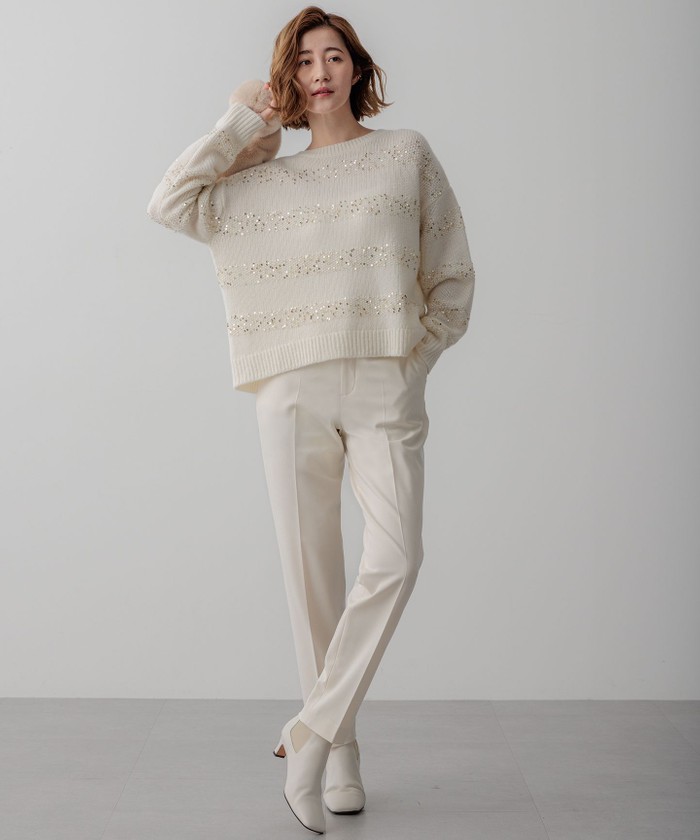 滝沢眞規子さん着用/一部店舗限定】スパングルボーダー ニット