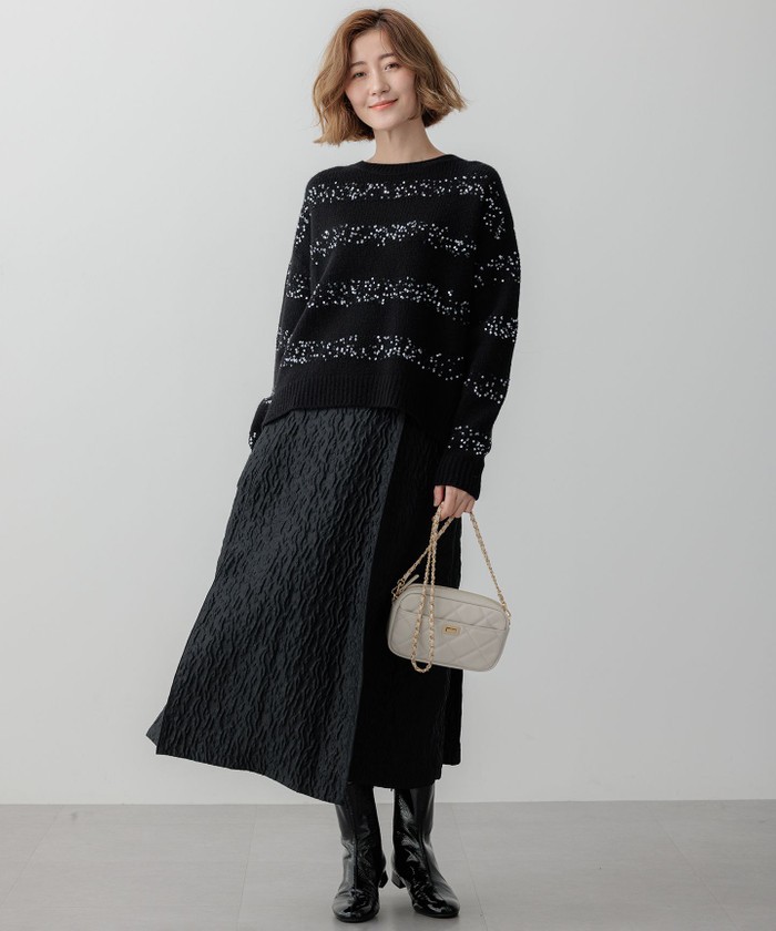 滝沢眞規子さん着用/一部店舗限定】スパングルボーダー ニット