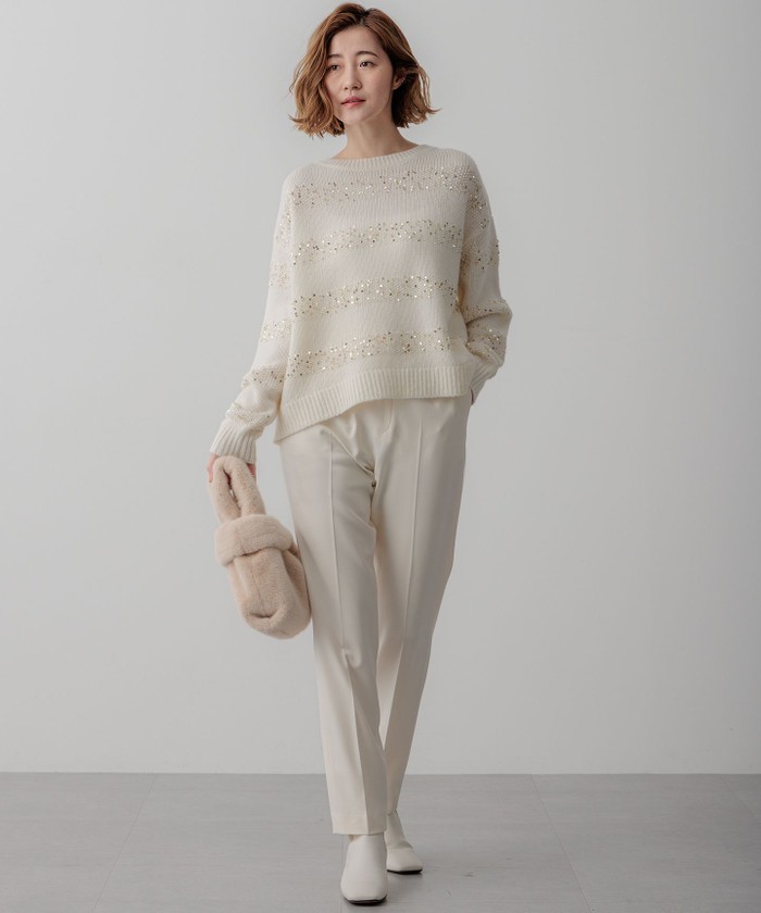 滝沢眞規子さん着用/一部店舗限定】スパングルボーダー ニット