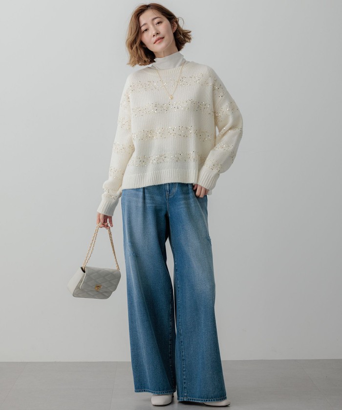 滝沢眞規子さん着用/一部店舗限定】スパングルボーダー ニット