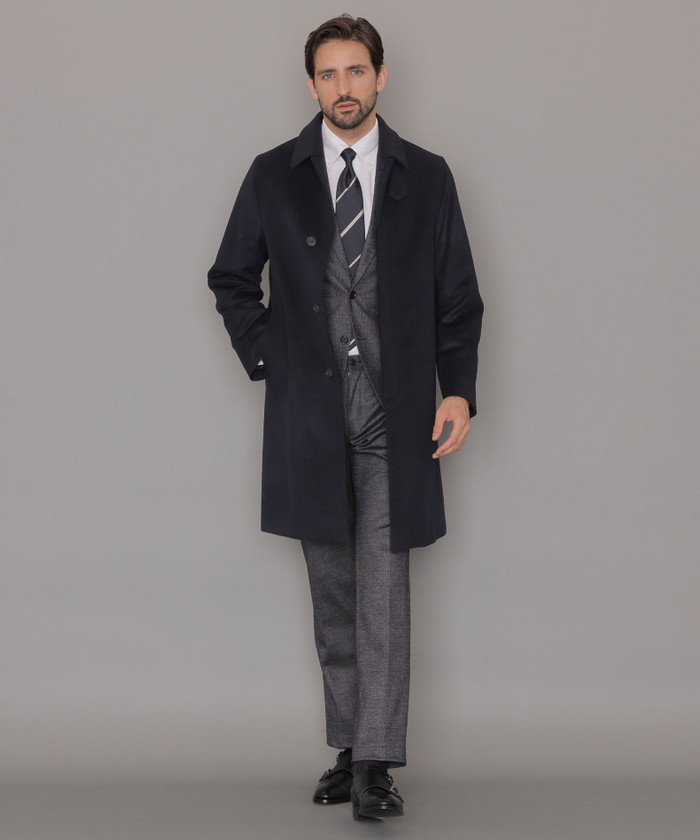 ウールカシミヤ ビーバー ステンカラーコート　黒L ウールカシミヤビーバーステンカラーコート(コート)｜TRANS WORK