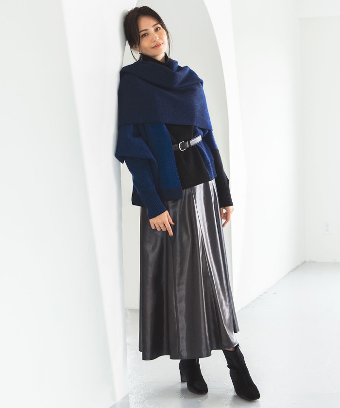 洗える】ソフトカシミヤミックス ブロッキングハイネックニット