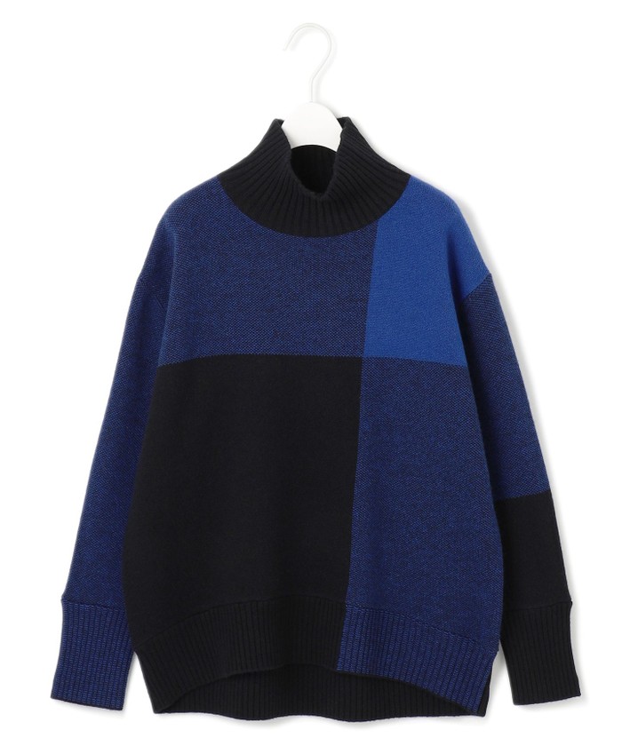【洗える】ソフトカシミヤミックス ブロッキングハイネックニット 洗える】ソフトカシミヤミックス ブロッキングハイネックニット
