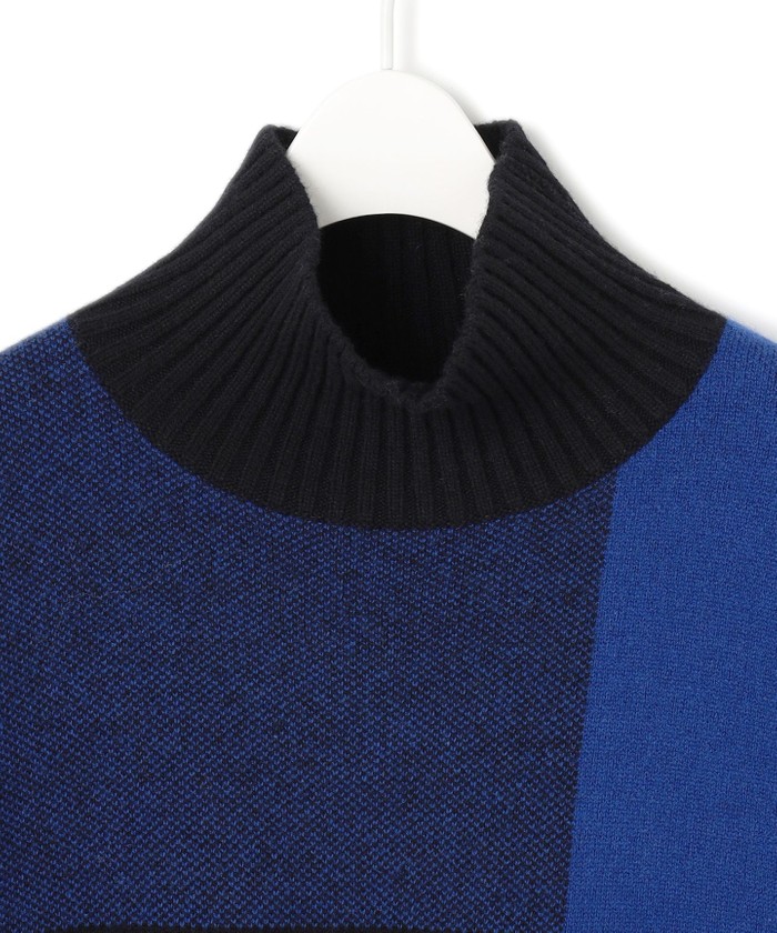 【洗える】ソフトカシミヤミックス ブロッキングハイネックニット 洗える】ソフトカシミヤミックス ブロッキングハイネックニット