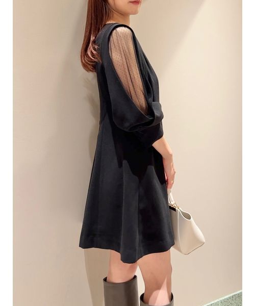 シアーショルダーミニワンピース スナイデル SNIDEL シアーショルダーミニワンピース （BLK