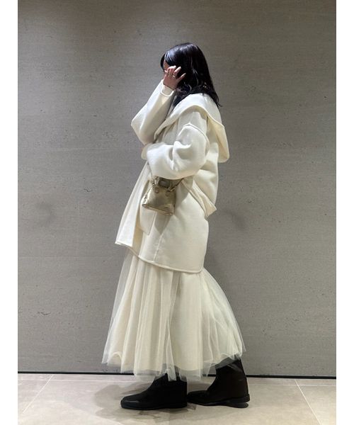 Mila owen 共布ベルト付ハーフ丈フードリバーコート