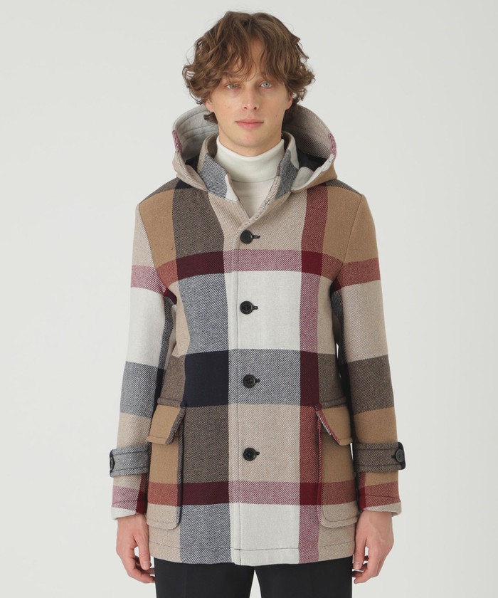 店舗限定】MORGANTI クレストブリッジチェックフーデッドコート