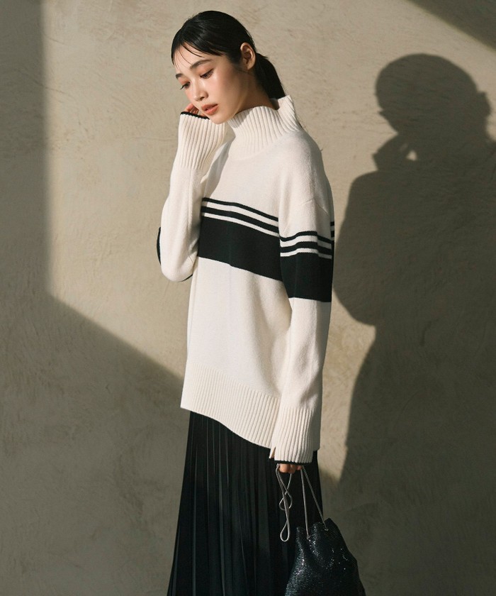 ニット セーター 「CLASSY.1月号掲載・洗える」ソフトカシミヤミックス 配色ボーダーハイネックニット レディース CLASSY.1月号掲載・洗える】ソフトカシミヤミックス 配色