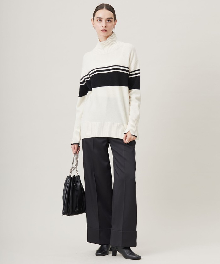 ニット セーター 「CLASSY.1月号掲載・洗える」ソフトカシミヤミックス 配色ボーダーハイネックニット レディース CLASSY.1月号掲載・洗える】ソフトカシミヤミックス 配色