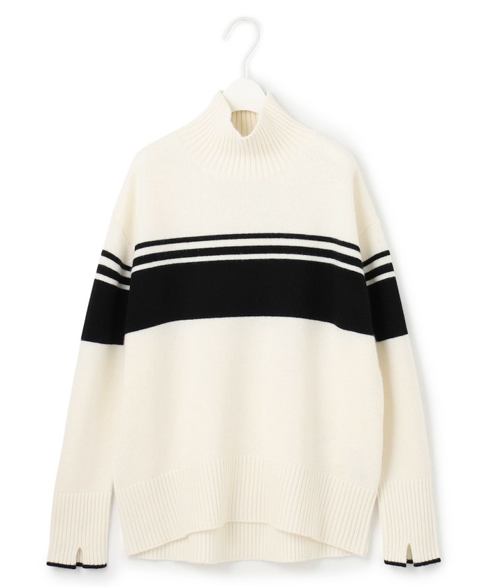 ニット セーター 「CLASSY.1月号掲載・洗える」ソフトカシミヤミックス 配色ボーダーハイネックニット レディース 洗える】ソフトカシミヤミックス ハイネックニット / ICB