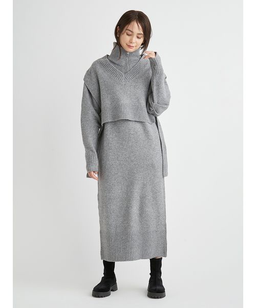 New Year Special Item】ベスト×ハーフジップニットワンピー