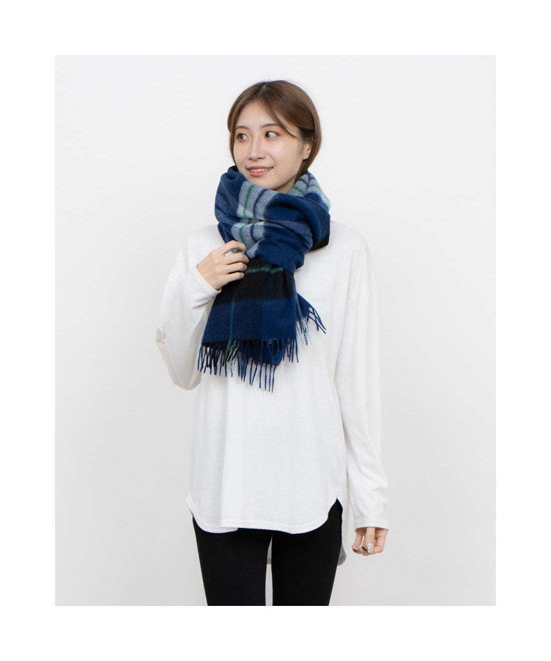 ウール100% チェックポンチョストール／大判70cm幅(506865683)｜阪急