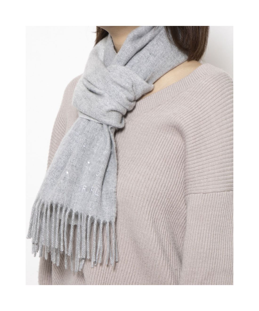 カシミヤ波付 ラメチェックラインストーンマフラー／30cm幅(506865676