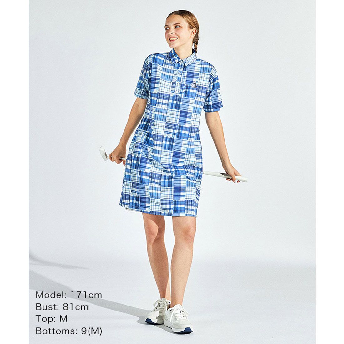 マンシングウェア Munsingwear マドラスチェック半袖ワンピース