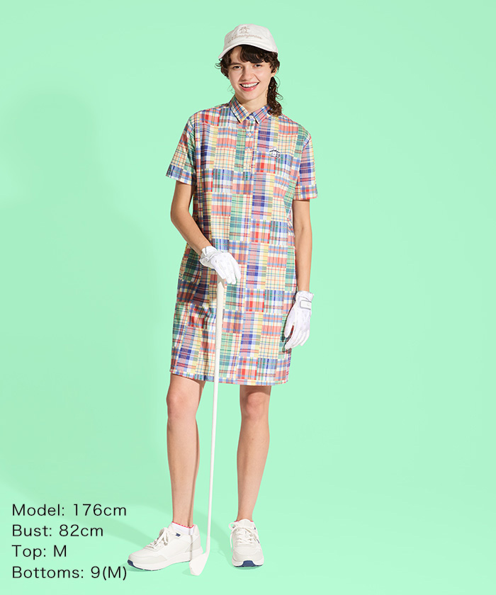 マンシングウェア Munsingwear マドラスチェック半袖ワンピース