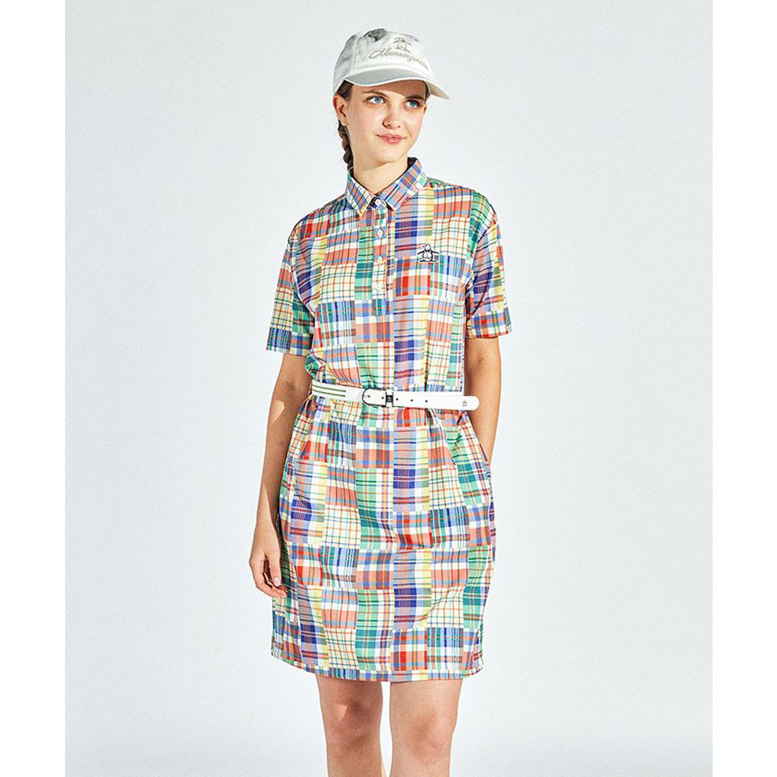 Munsingwear - 新品M  Munsingwear マンシングウェア ストレッチ 半袖ワンピース マンシングウェア Munsingwear マドラスチェック半袖ワンピース