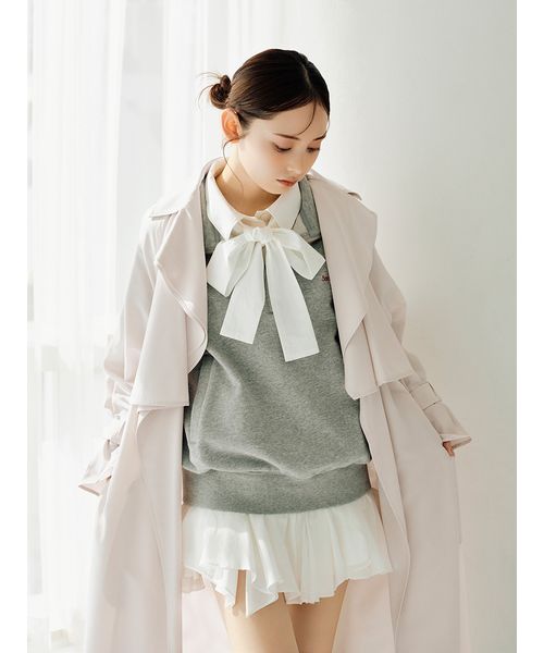 SNIDEL リボンワンポイントロゴシャツ　ネイビー SNIDEL ブラウス シャツ リボンワンポイントロゴシャツ