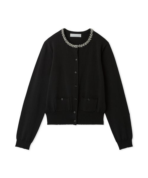【新品未使用】CELFORD シルクブレンドビジューネックカーディガン シルクブレンドビジューネックカーディガン(カーディガン)｜TOPS