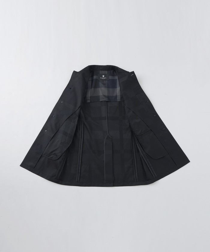 カシミヤ混◎BURBERRYLONDON ステンカラーコート　シャドーチェック シャドーチェックラミネートステンカラーコート（コート）｜BLACK