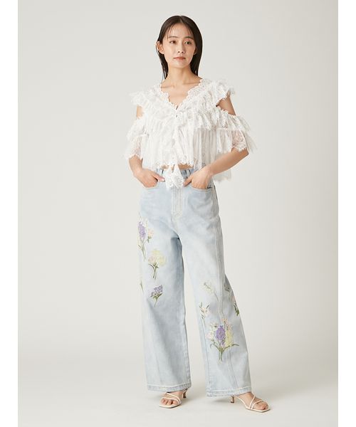 フラワーエンブロイダリーデニムパンツ(507812765)｜阪急百貨店
