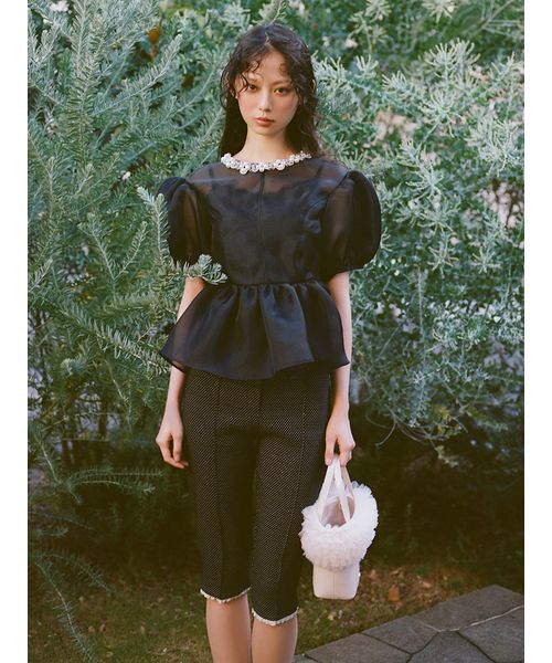 LILY BROWN ビジューオーガンペプラムトップス LILY BROWN ビジューオーガンペプラムトップス Amazon | [リリー