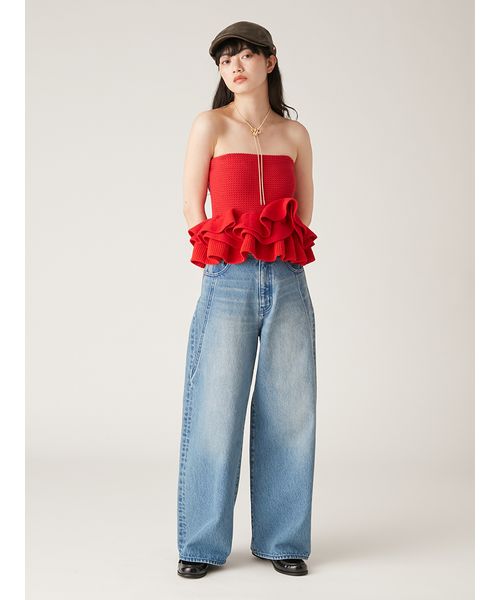 ラッフルフリルベアニットトップス LILY BROWN｜ラッフルフリルベアニットトップス | Rakuten