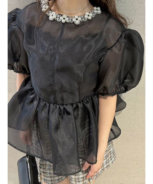 LILY BROWN ビジューオーガンペプラムトップス LILY BROWN ビジューオーガンペプラムトップス Amazon | [リリー