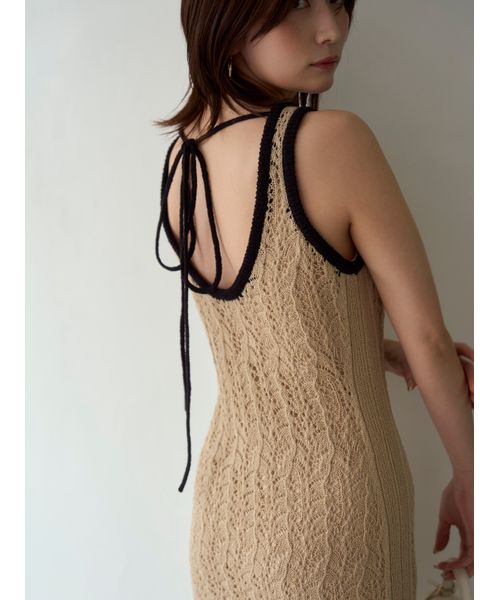 【美品】FRAY I.D レースモチーフニットワンピース ノースリーブ メッシュ メッシュレースアメスリニットワンピース(ニットワンピース