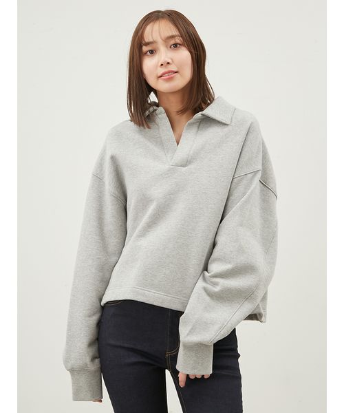 ショート丈ラガースウェットトップス(カットソー)｜トップス