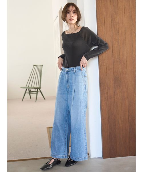 WEB限定00サイズ】ルーズフィットタックバギーデニムパンツ