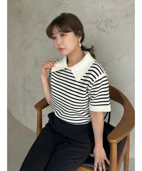 かぐれ✨24SS　ハーフスリーブポロニット　ブラック　リネン　完売品 la peau de gem ポロシャツ ポロ 「LA PEAU DE GEM」halfsleeve