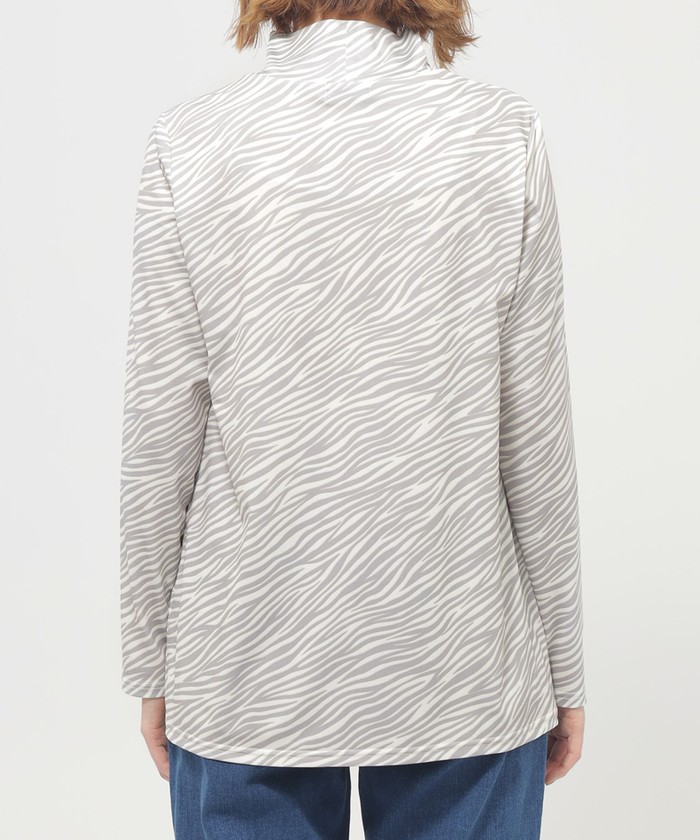 L】【ウォッシャブル】ゼブラプリントハイネックカットソー(507890258