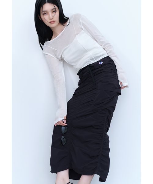 【Champion】シャーリングストレートスカート フレイ アイディー FRAY I.D 【Champion】シャーリング