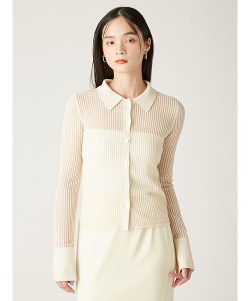 【新品】FRAY I.D ストライプメッシュポロカラーニット ストライプメッシュポロカラーニット(507974009)|阪急百貨店