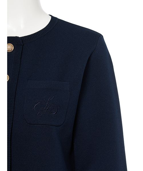 CELFORD ネイビー トリムデザイン エンブレムカーディガン