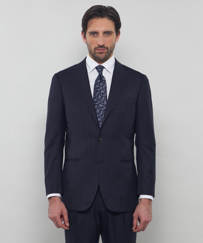 クミキョク セットアップ パンツスーツ ウール シルク ストライプ 大きいサイズ B＆T CLUB (ビーアンドティークラブ) JAPAN FABRIC ウール混