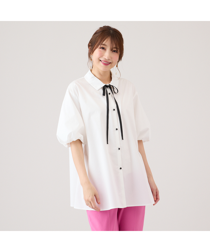 Rose Tiara リボンモチーフバルーンスリーブシャツ 新品 46 タグ付き