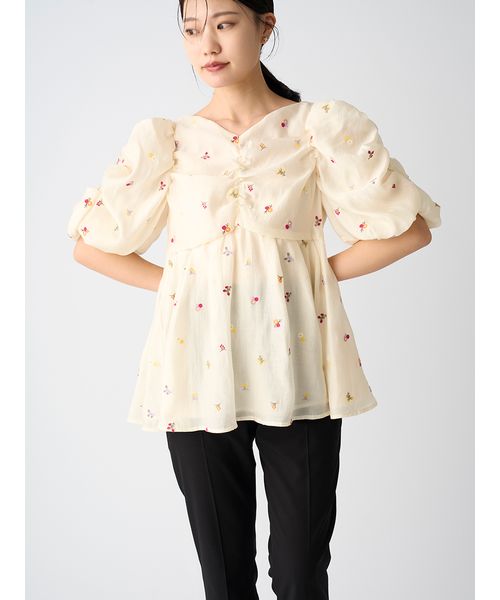 小花刺繍ペプラムブラウス(507815869)｜阪急百貨店公式通販
