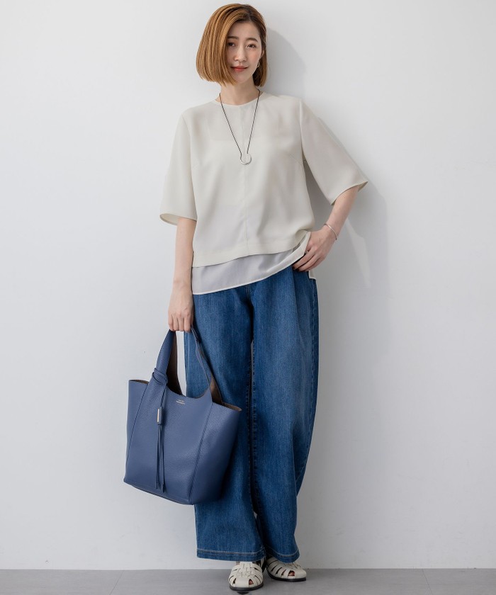 【洗える/接触冷感/UVケア】ストレッチジョーゼット シアーコンビ カットソー 23区｜【洗える/接触冷感/UVケア】ストレッチジョーゼット