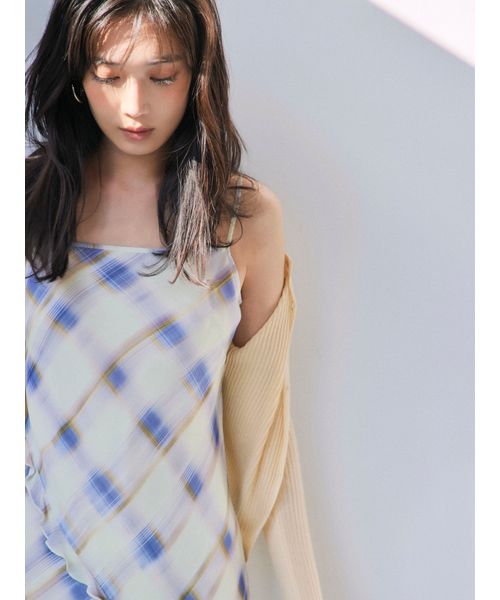 わんわん様　レーヨンシフォンラッフルプリントキャミワンピ　フレイアイディー レーヨンシフォンラッフルプリントキャミワンピ（マキシ丈
