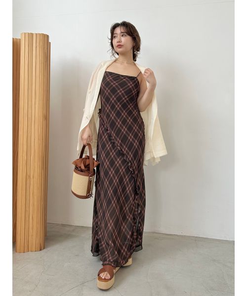 FRAY I.D レーヨンシフォンラッフルプリントキャミワンピ アイボリー 美品 FRAY I.D レーヨンシフォンラッフルプリントキャミワンピ