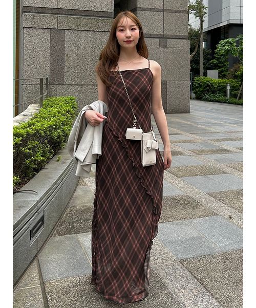 FRAY I.D レーヨンシフォンラッフルプリントキャミワンピ アイボリー 美品 FRAY I.D レーヨンシフォンラッフルプリントキャミワンピ