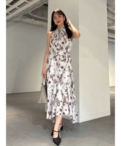 関税込☆セザンヌ ホルターネック バッククロス 花柄 ワンピ−ス シーイン SHEIN リゾートスタイル♪華やかトロピカル花柄
