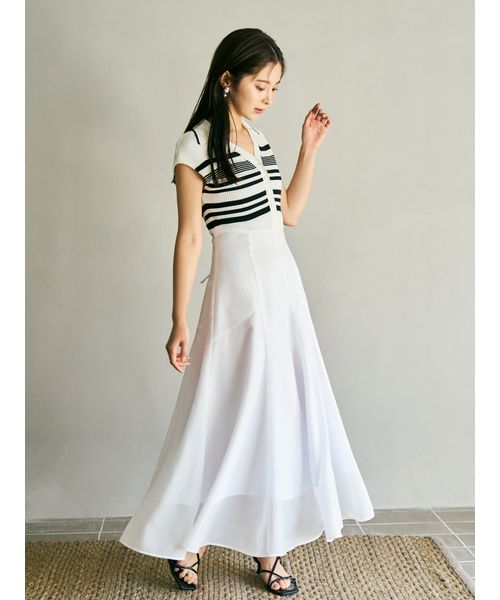 コンビワンピース　結婚式 KUMIKYOKU NAVY】コンフォータブルドレープ レース襟ワンピース