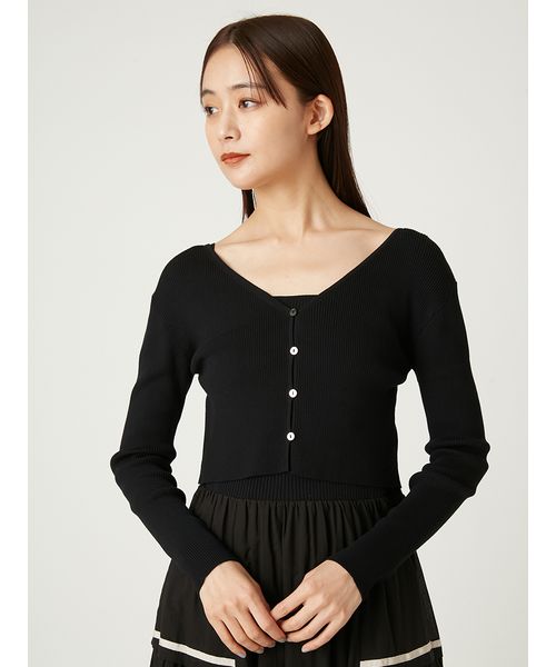 【新品未使用】クロップドⅤネックリブカーディガン/UVカット フレイアイディー セール】クロップドⅤネックリブカーディガン／UVカット（ニット