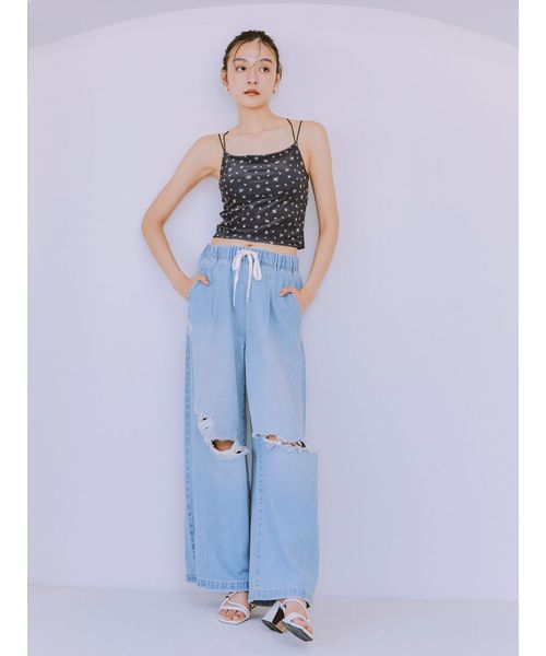 リリーブラウン] ワイドレッグイージーデニムパンツ LWFP252065