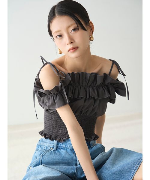2wayデコルテフリルトップス LILY BROWN｜2wayデコルテフリルトップス | Rakuten Fashion