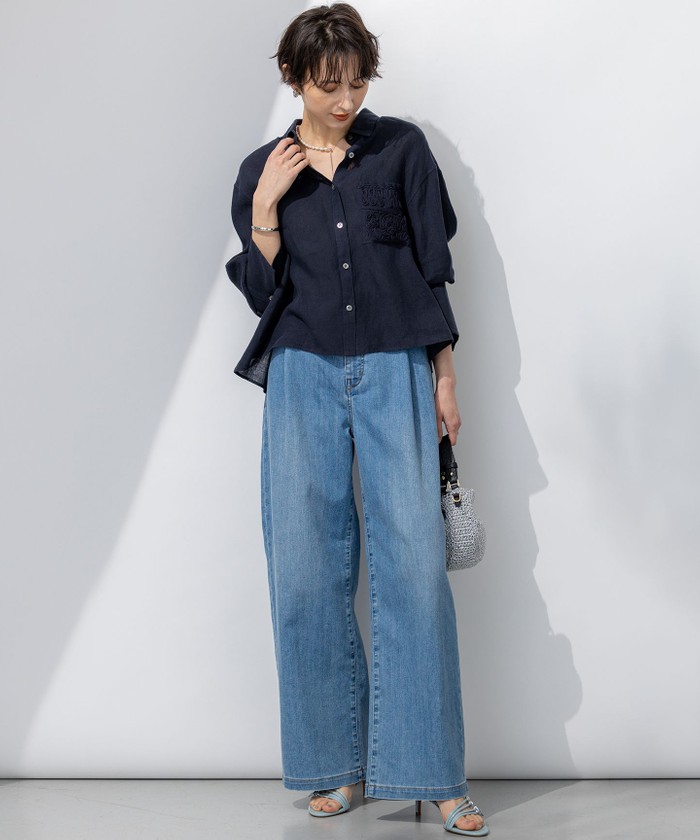 25ss 美品■23区■洗える LIBECO 麻 リネン クロップド シャツ M 23区｜【洗える】LIBECOリネン クロップド シャツ | Rakuten